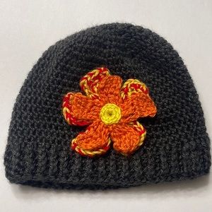 Knitted Flower Hat, Adorable, Ladies, Women’s, Girls, Gray Color